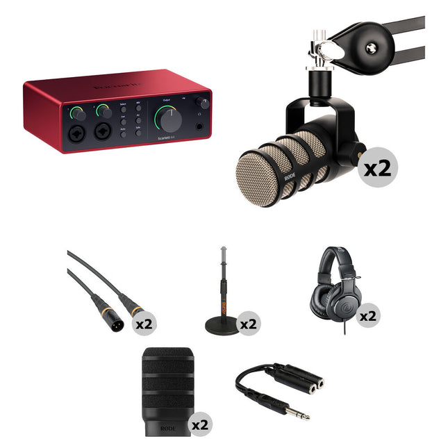 Focusrite Scarlett 4i4 USB-C Interfaz de Audio MIDI 24-Bit 192kHz con Kit para Podcast dos personas
