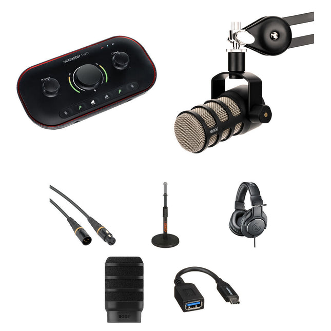 Focusrite Vocaster Two Interfaz de Audio USB-C 24-Bit 48 kHz con Kit Podcast para Una Persona