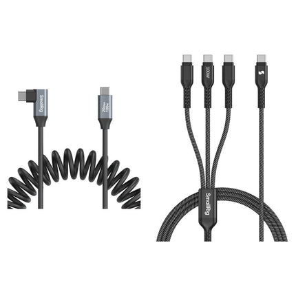 SmallRig Cable USB-C en Espiral Ángulo Recto 13.8" y Kit de Carga 3 en 1 3.9' 100W 20Gbps