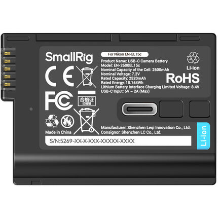 Batería SmallRig EN-EL15c USB-C 2600mAh Negra para cámaras Nikon