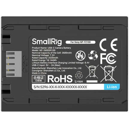 SmallRig Batería NP-FZ100 USB-C para cámara Paquete de 2 piezas 5491