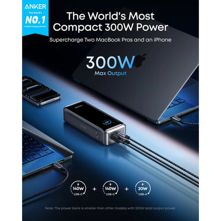 Anker Prime Power Bank 26250mAh 300W batería externa negra con pantalla inteligente