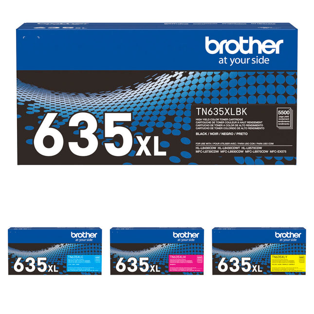 Brother TN635XL Kit de Cartuchos de Tóner de Alto Rendimiento 5500 Páginas Negro Azul Magenta Amarillo