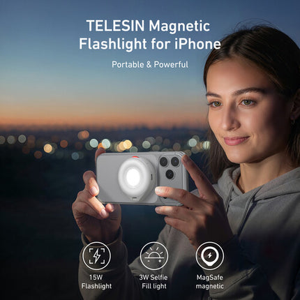 TELESIN Linterna Magnética para Teléfonos Luz LED 15W 6500K Blanca