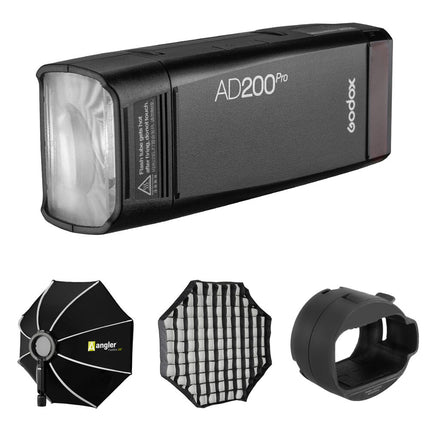 Godox AD200PRO Flash de Bolsillo Kit con Softbox 28 Pulgadas y Modificador de Rejilla