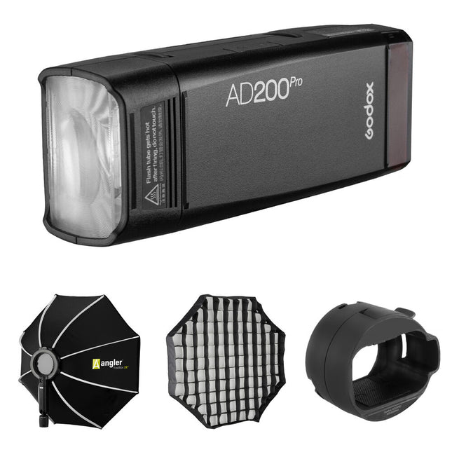 Godox AD200PRO Flash de Bolsillo Kit con Softbox 28 Pulgadas y Modificador de Rejilla