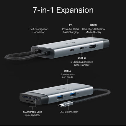 TP-Link UH7020C Hub USB-C 7 en 1 HDMI 4K 60Hz PD 100W aluminio