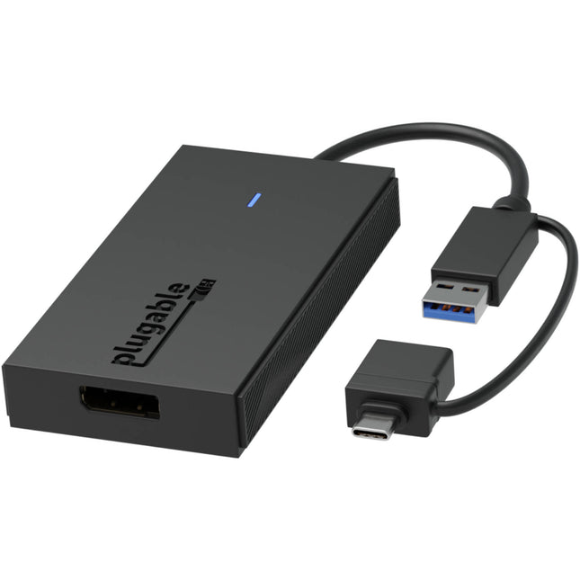 Adaptador Plugable USB Tipo C y Tipo A a DisplayPort 4K UHD 30 Hz con USB Tipo A a C