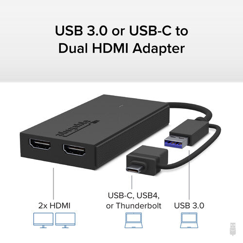 Plugable Adaptador USB Tipo C y Tipo A a HDMI 4K 30Hz Doble Puerto