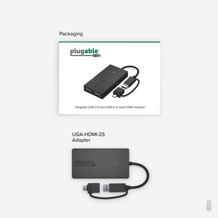 Plugable Adaptador USB Tipo C y Tipo A a HDMI 4K 30Hz Doble Puerto