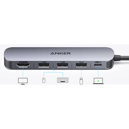 Anker 5-en-1 USB-C Hub con Cable 9.84" Puerto PD 100W y HDMI 4K