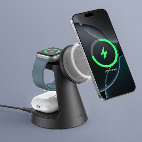 Anker MagGo Estación de Carga Inalámbrica 3 en 1 Negro 15W Pad Inclinado 45°