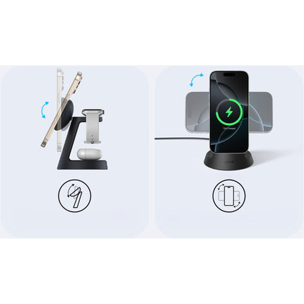 Anker MagGo Estación de Carga Inalámbrica 3 en 1 Negro 15W Pad Inclinado 45°