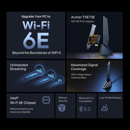 TP-Link Archer TXE73E AXE5400 Adaptador PCIe Wireless Tri-Band Wi-Fi 6E Bluetooth 5.3 5378 Mb/s
