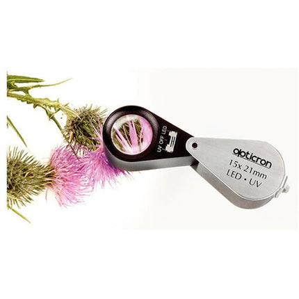 Opticron Lupa Plegable Metal 15x con LED UV 0.8" Funda PU
