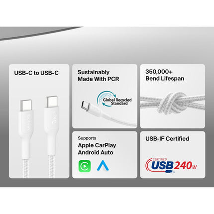 Belkin BoostCharge Pro Cable USB-C Trenzado 240W Durable 350000 Doble USB-C