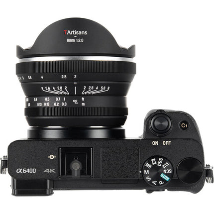 7Artisans 6mm f2 Lente Ojo de Pez para Sony E con apertura f2 y distancia mínima de enfoque 3.9 pulgadas