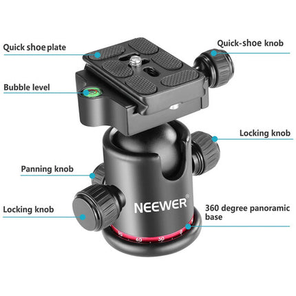 Neewer Arca-Type Cabezal de Bola con Plato QR Capacidad 8 kg 360° Pan Azul y Negro