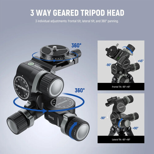 Neewer TH15 Cabezal de Trípode Preciso 13.2 lb 5.5" 3 Vías
