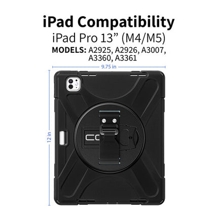 CODi Funda Rugged para iPad Pro M4 M5 Negra con Correa Ajustable y Soporte Giratorio
