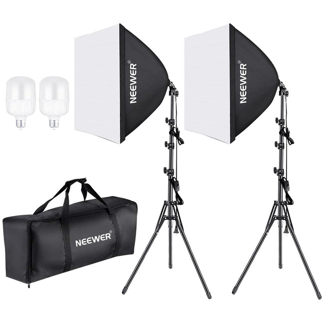 Neewer Kit de Iluminación Fotográfica 700W con 2 Softboxes 61x61cm y Soportes de 213cm