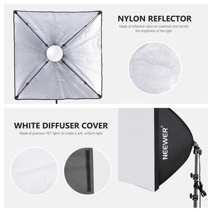 Neewer Kit de Iluminación Fotográfica 700W con 2 Softboxes 61x61cm y Soportes de 213cm