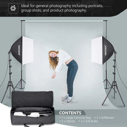 Neewer Kit de Iluminación Fotográfica 700W con 2 Softboxes 61x61cm y Soportes de 213cm