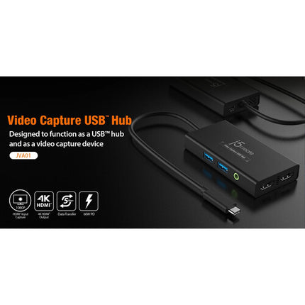 j5create JVA01 Capturadora y Hub USB HDMI 1080p 4K con USB-C Integrado