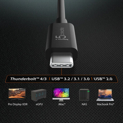 j5create Cable USB-C USB4 100W 2.6' 40 Gb/s Soporte 8K 4K Dual