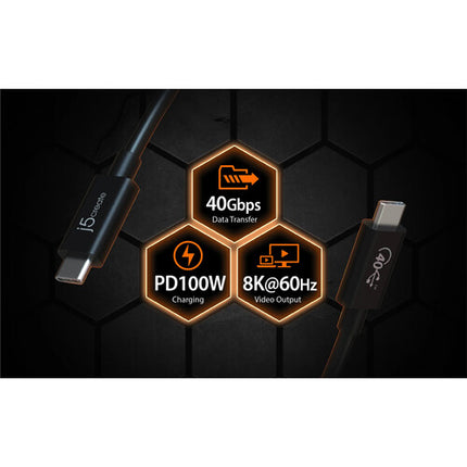 j5create Cable USB-C USB4 100W 2.6' 40 Gb/s Soporte 8K 4K Dual