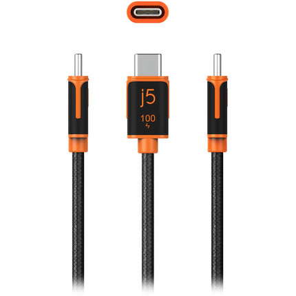 j5create Cable USB-C para carga y sincronización 100W 9.8 pies negro naranja