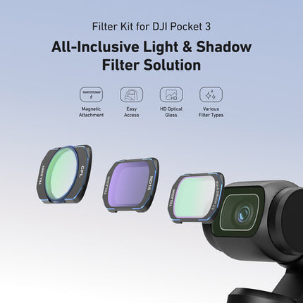 TELESIN Kit de 3 Filtros CPL Difusión Negra 1/4 ND16 para DJI Pocket 3