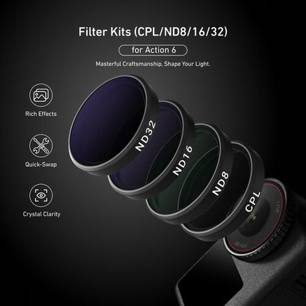 TELESIN Kit de 4 Filtros ND8 ND16 ND32 y Polarizador para DJI Osmo Action 6