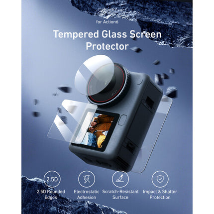 TELESIN Protector de Cristal Templado para Lentes y Pantallas DJI Osmo Action 6 2 Unidades Antirrayaduras Hidrofóbico Oléofóbico