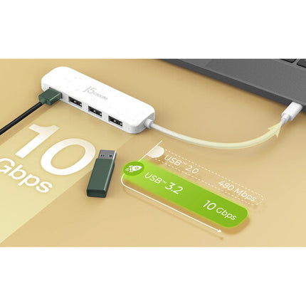 j5create Hub USB-C a 4 Puertos USB-A 3.2 Gen 2 Blanco Eco-Friendly Plug and Play