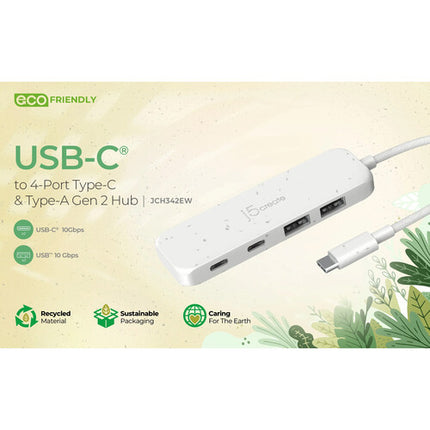 j5create Eco-Friendly Hub USB-C a 4 Puertos USB-C y USB-A 3.2 Gen 2 Blanco