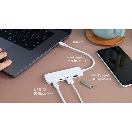 j5create Eco-Friendly Hub USB-C a 4 Puertos USB-C y USB-A 3.2 Gen 2 Blanco