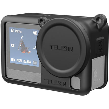 TELESIN Funda de Silicona con Tapa de Lente para DJI Osmo Action 6 Anticaídas y Antirayaduras con Cordón de Seguridad