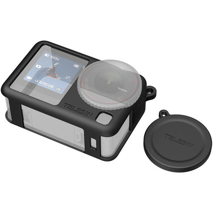TELESIN Funda de Silicona con Tapa de Lente para DJI Osmo Action 6 Anticaídas y Antirayaduras con Cordón de Seguridad