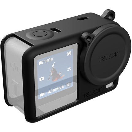 TELESIN Funda de Silicona con Tapa de Lente para DJI Osmo Action 6 Anticaídas y Antirayaduras con Cordón de Seguridad
