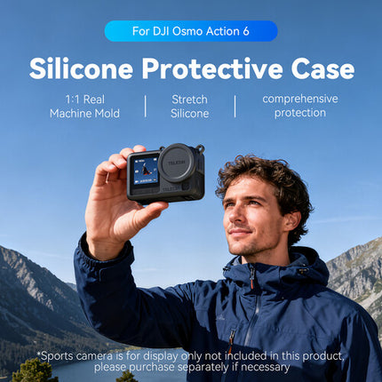 TELESIN Funda de Silicona con Tapa de Lente para DJI Osmo Action 6 Anticaídas y Antirayaduras con Cordón de Seguridad