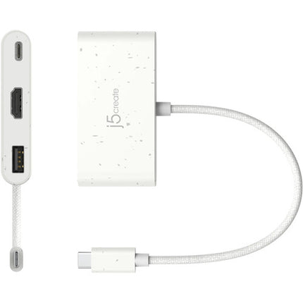j5create USB-C a HDMI y USB-A con Power Delivery 100W y 4K 30Hz Blanco
