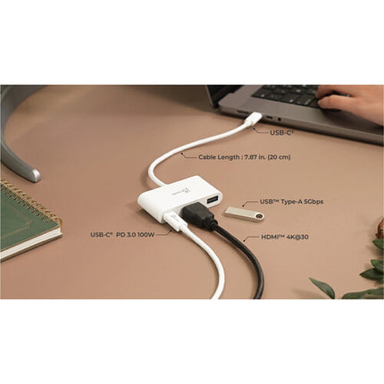 j5create USB-C a HDMI y USB-A con Power Delivery 100W y 4K 30Hz Blanco