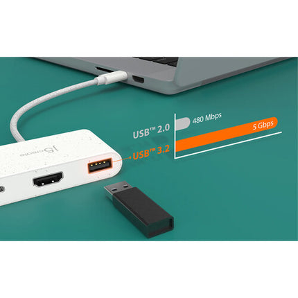j5create USB-C a HDMI y USB-A con Power Delivery 100W y 4K 30Hz Blanco