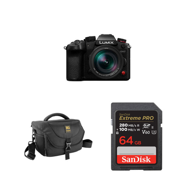 Panasonic LUMIX GH7 Cámara sin Espejo 25.2MP 4K60 con Lente 12-60mm f/2.8-4 y Kit Básico
