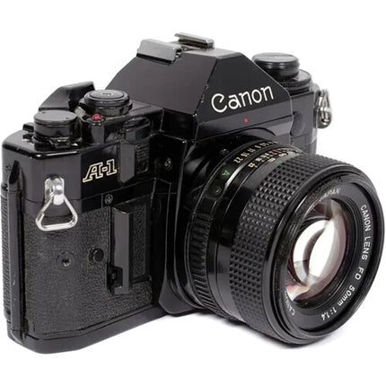 CatLABS Canon A-1 Cámara Réflex 35mm con Objetivo 50mm f/1.4 FD Reparada Negra