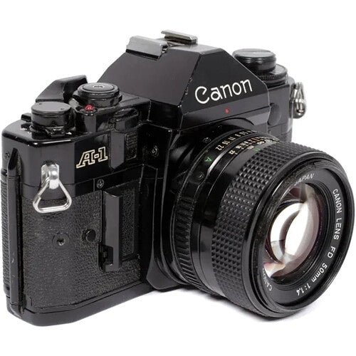 CatLABS Canon A-1 Cámara Réflex 35mm con Objetivo 50mm f/1.4 FD Reparada Negra