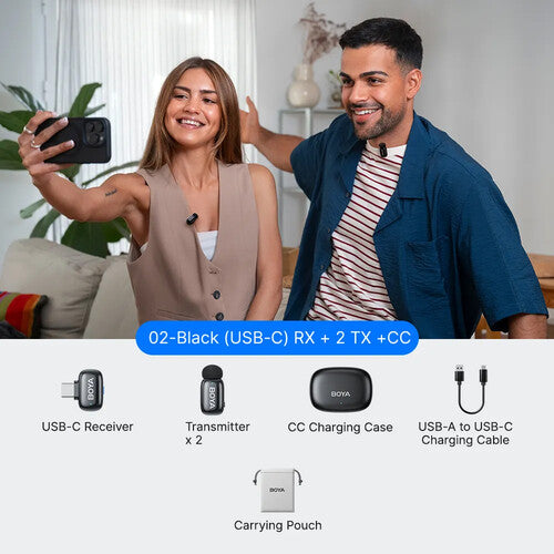 BOYA mini 2 Sistema de Micrófono Inalámbrico para 2 Personas con USB-C y Estuche de Carga