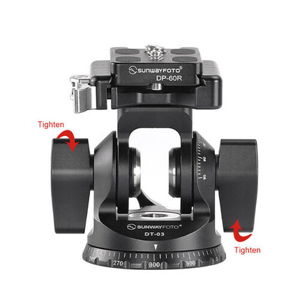 Sunwayfoto DT-03 Cabezal Tilt con Capacidad 33 lb Altura 3.3" y Abrazadera Arca-Type