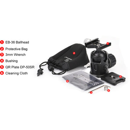 Sunwayfoto EB-36 EPIC Series Cabezal de Placa Rápida Ligero 3.3" 22 lb